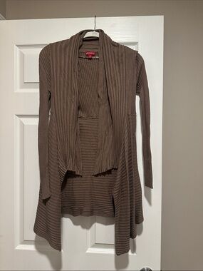 Merona Brown Ribbed Open-Front Drape Cardigan